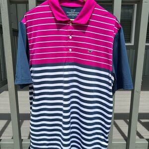 🦈🌊 Vineyard Vines Men’s Performance Polo – Size Large – Vibrant & Like New! 💙💗